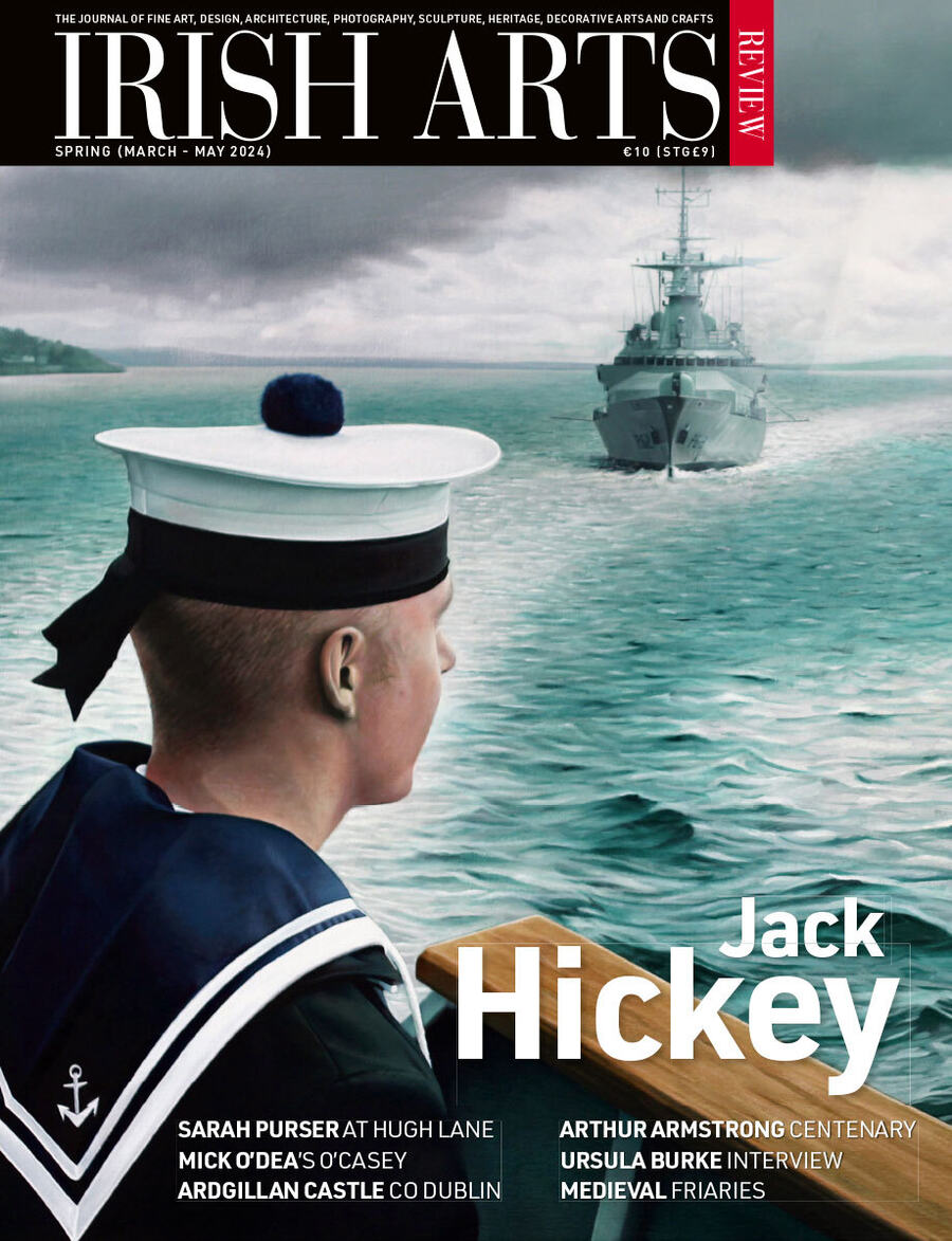 Cover of the magazine Irish Arts Review Spring edition 2024 which has a picture of a painting of a sailor by Jack Hickey on the cover