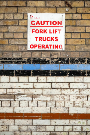 Caution fork lift trucks operating