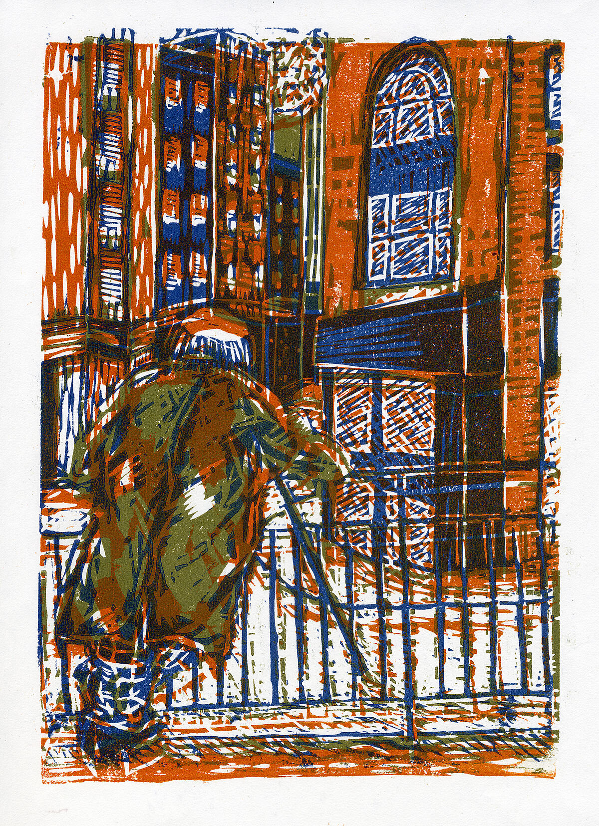 And I watched it change | 3 colour linocut print - 1990