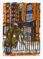 And I watched it change | 3 colour linocut print - 1990