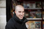 Chris the newspaper trader, O'Connell Street, Dublin | Colour photograph