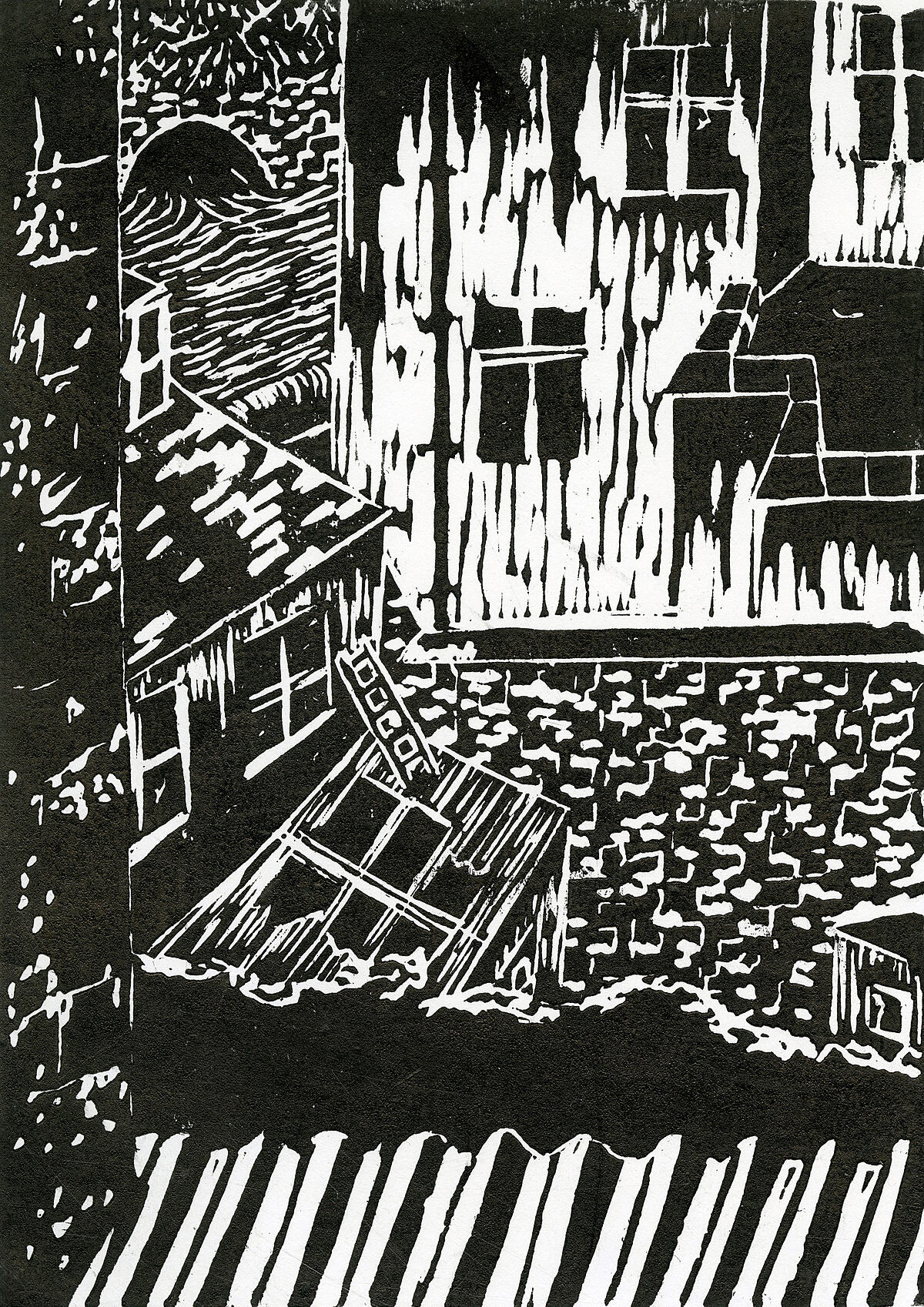 Rooftop | Linocut print - 1990
