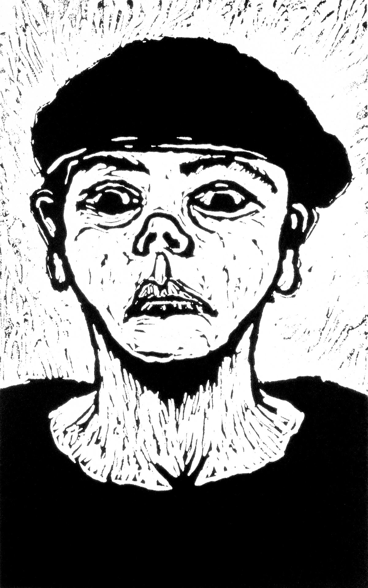 Looking down on the job | Linocut print - 1990