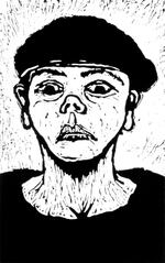 Looking down on the job | Linocut print - 1990
