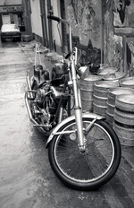 Road Tramps Harley in Buddies Lane | B&W photograph - 1990