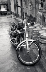 Road Tramps Harley in Buddies Lane | B&W photograph - 1990
