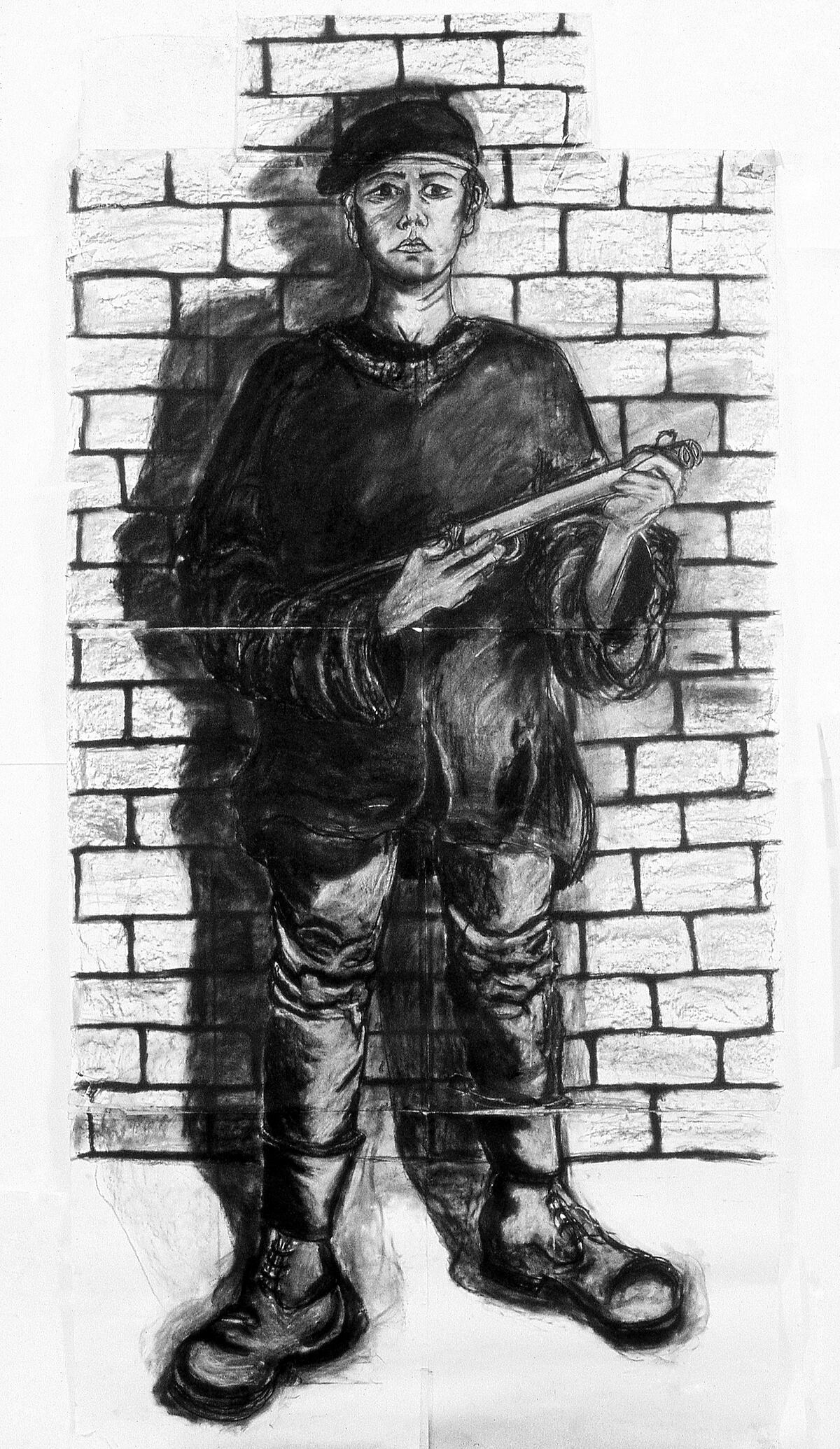 On patrol - Charcoal drawing - 1990